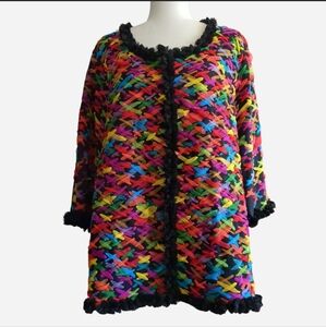 Michael Simon Sz 2X Fabulous All Ribbon Mesh Lace Art-to-Wear Cardigan Sweater